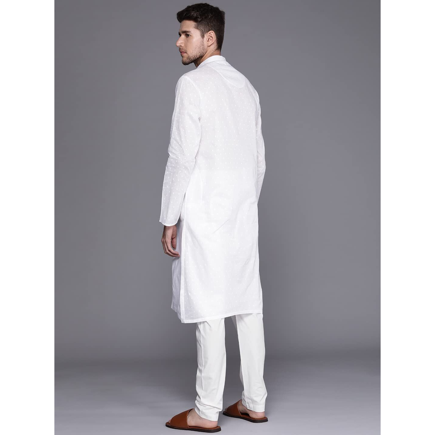 Manyavar Kurta Set For Men, Full Sleeves Mandarin Collar Ethnic Kurta Set For Engagement, Wedding, Party Solid (White, Xl)