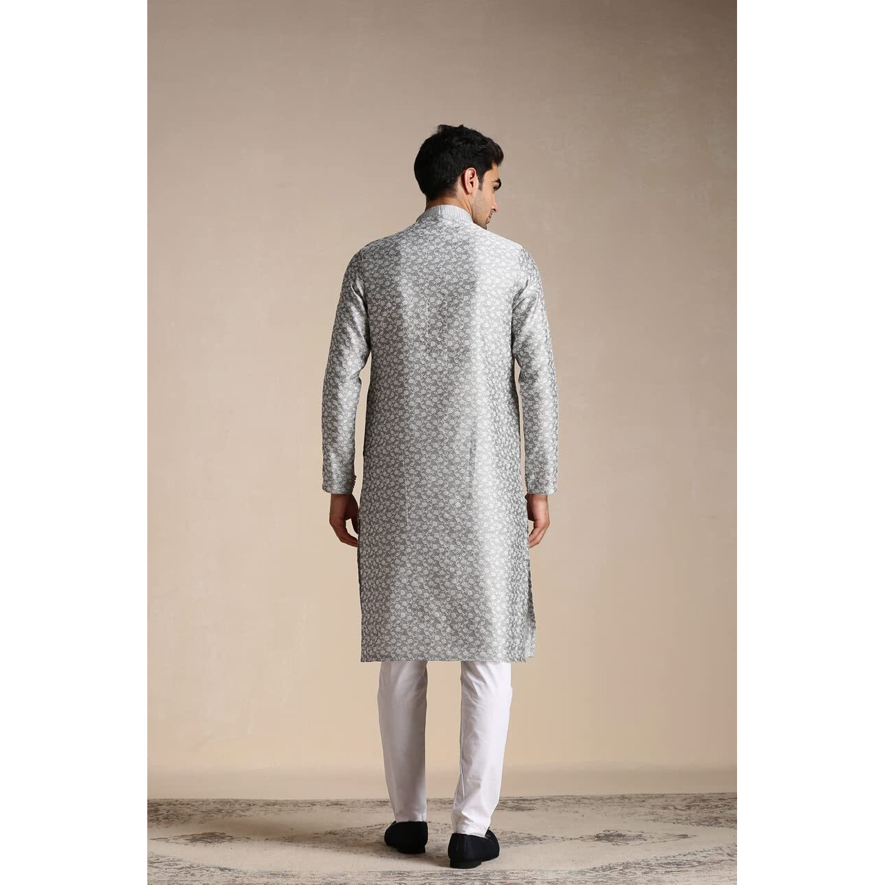 Manyavar Kurta Set For Men, Full Sleeves Mandarin Collar Ethnic Men's Kurta Set For Engagement, Wedding, Party Blended Viscose Printed (Grey, Xl)