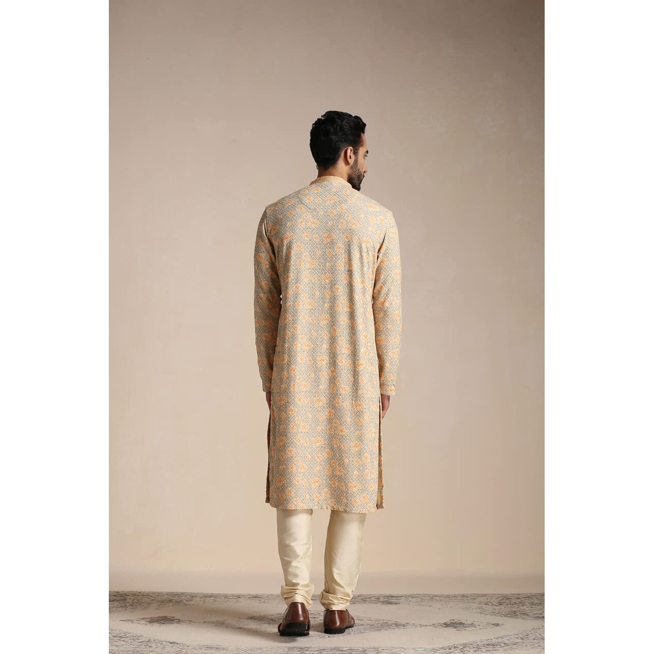 Manyavar Kurta Set For Men, Full Sleeves Mandarin Collar Ethnic Men's Kurta Set For Engagement, Wedding, Party Blended Cotton Printed (Pista, Xl)