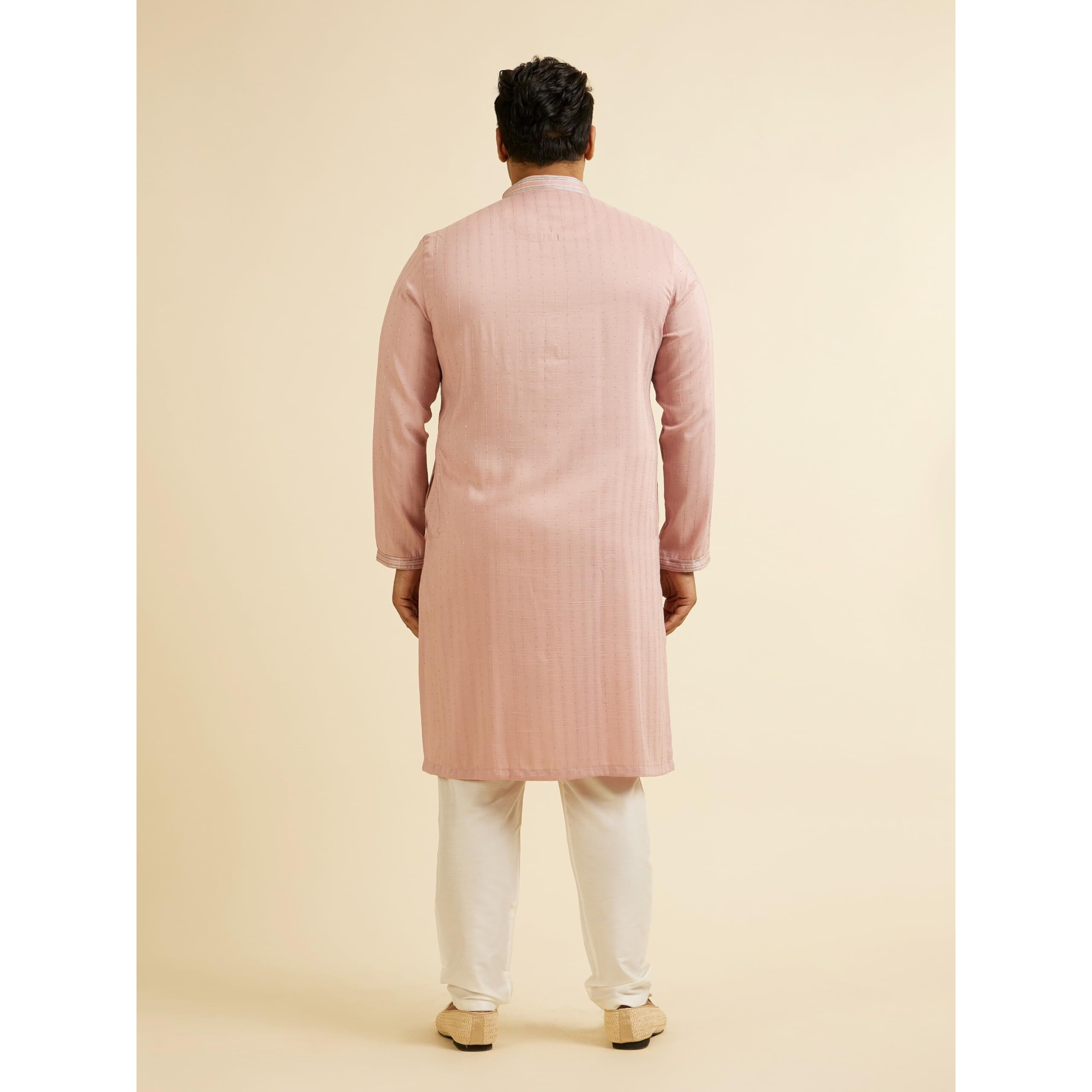 Manyavar Men's Art Silk Self-Design Kurta Pyjama Set (Pink,03Xl)
