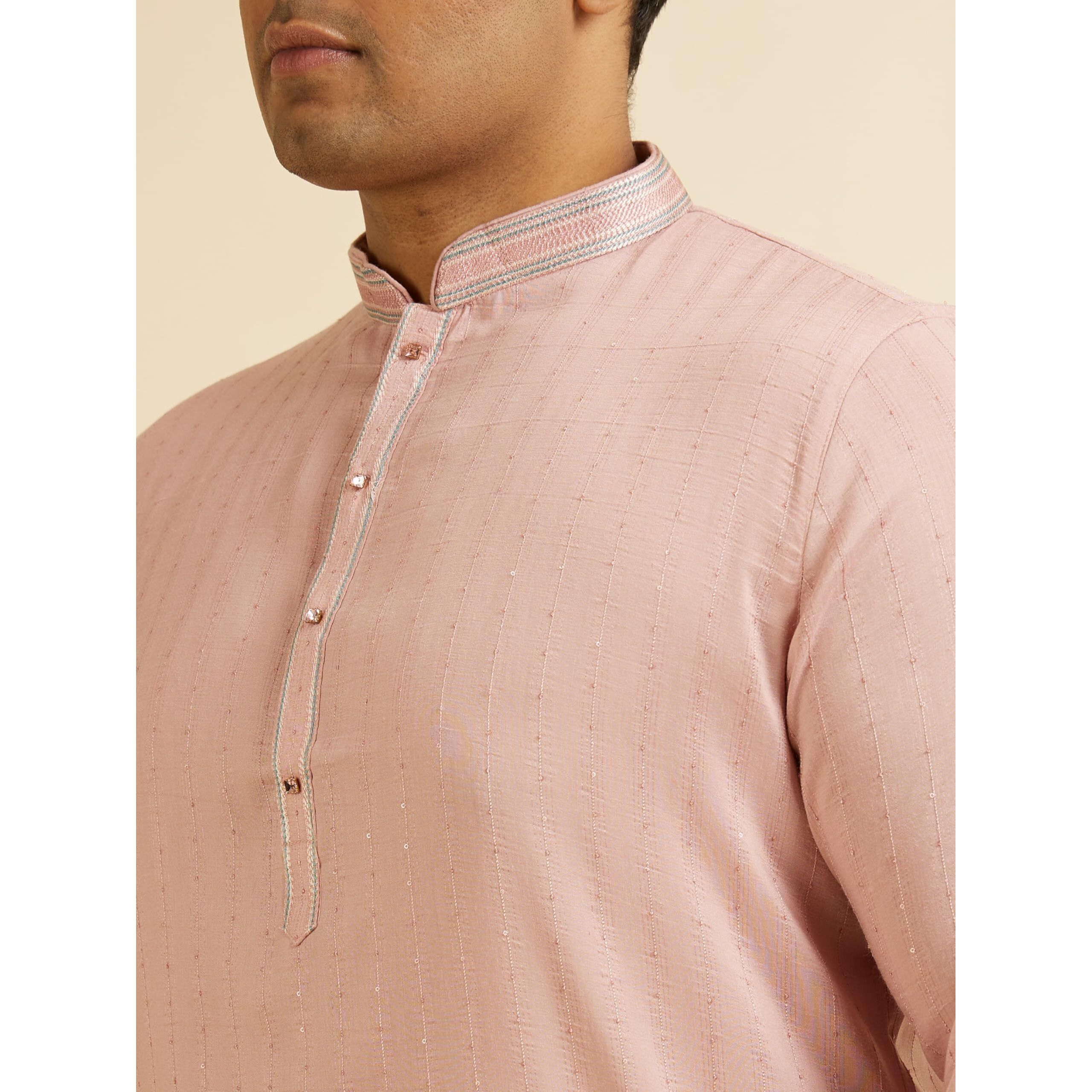 Manyavar Men's Art Silk Self-Design Kurta Pyjama Set (Pink,03Xl)