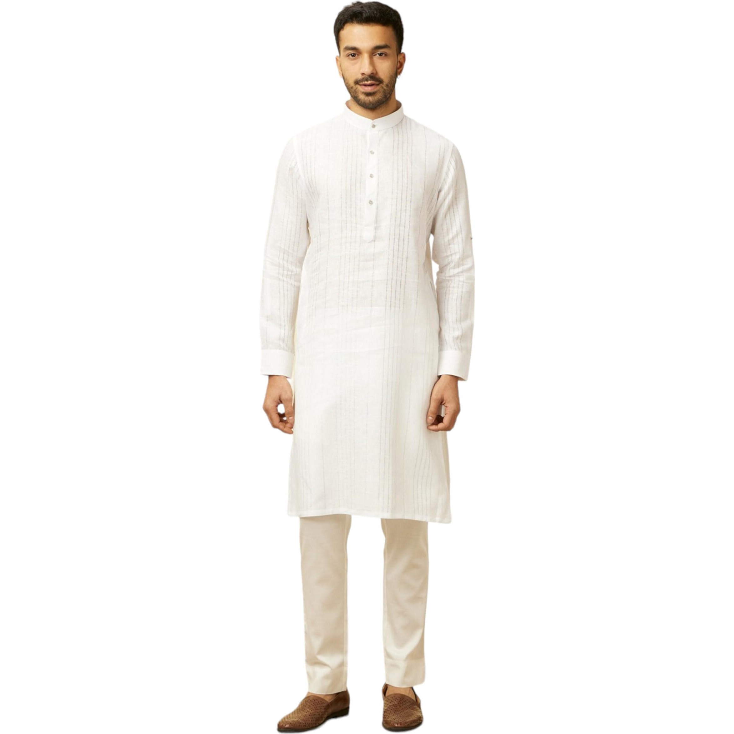 Manyavar White Linen Plain Kurtas