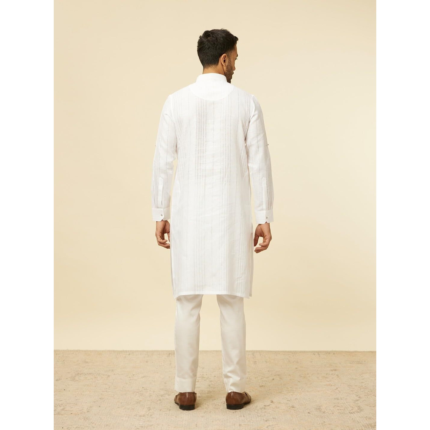 Manyavar White Linen Plain Kurtas