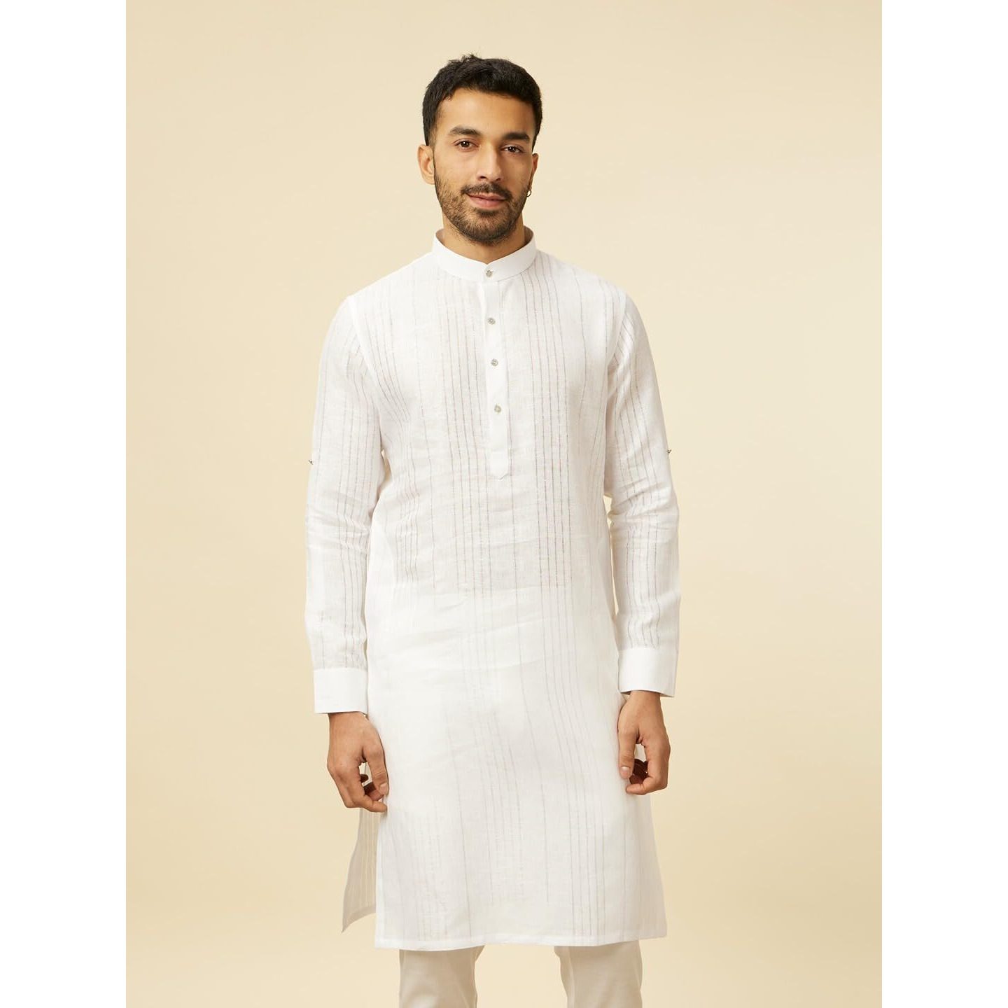 Manyavar White Linen Plain Kurtas