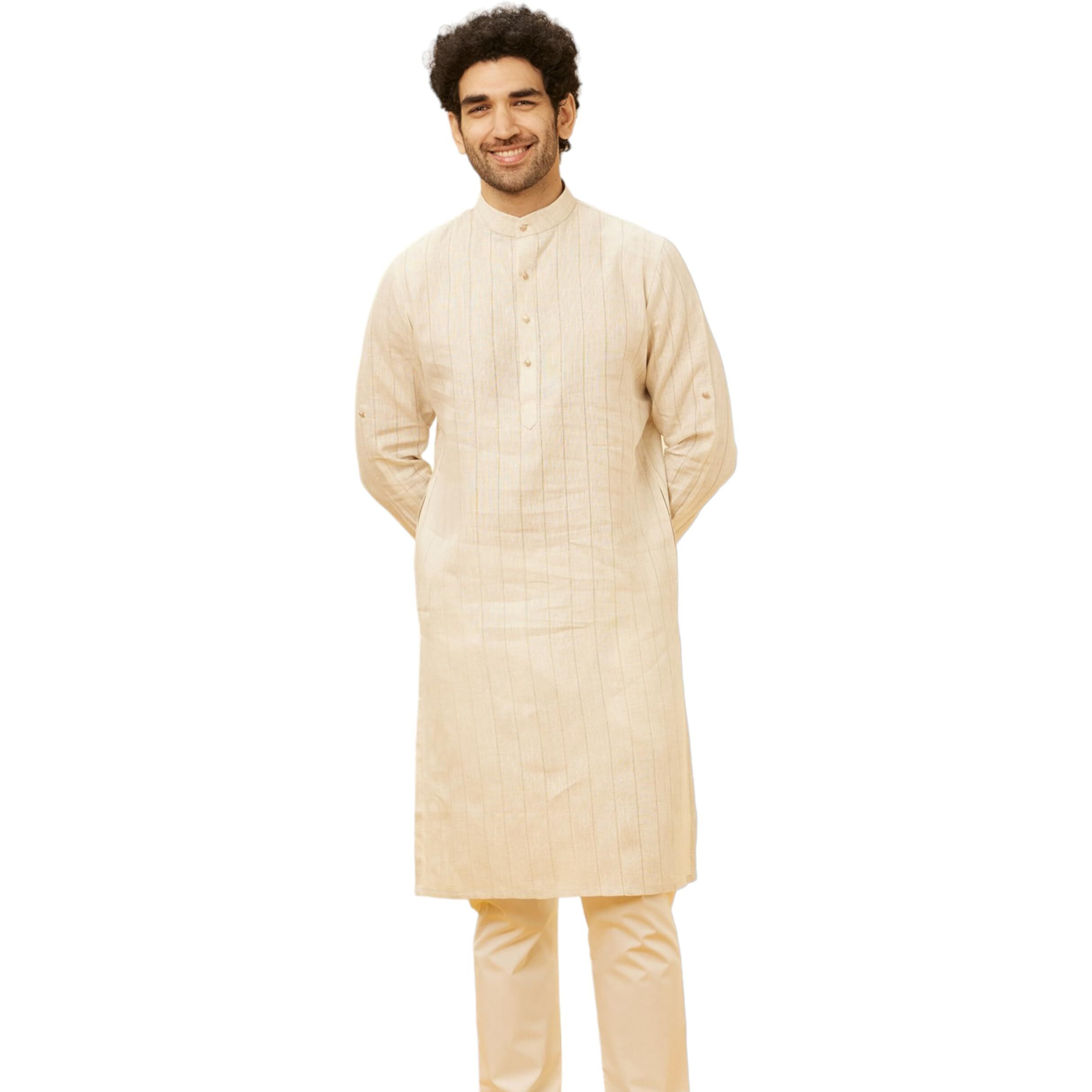 Manyavar Mens Natural Linen Only Kurta