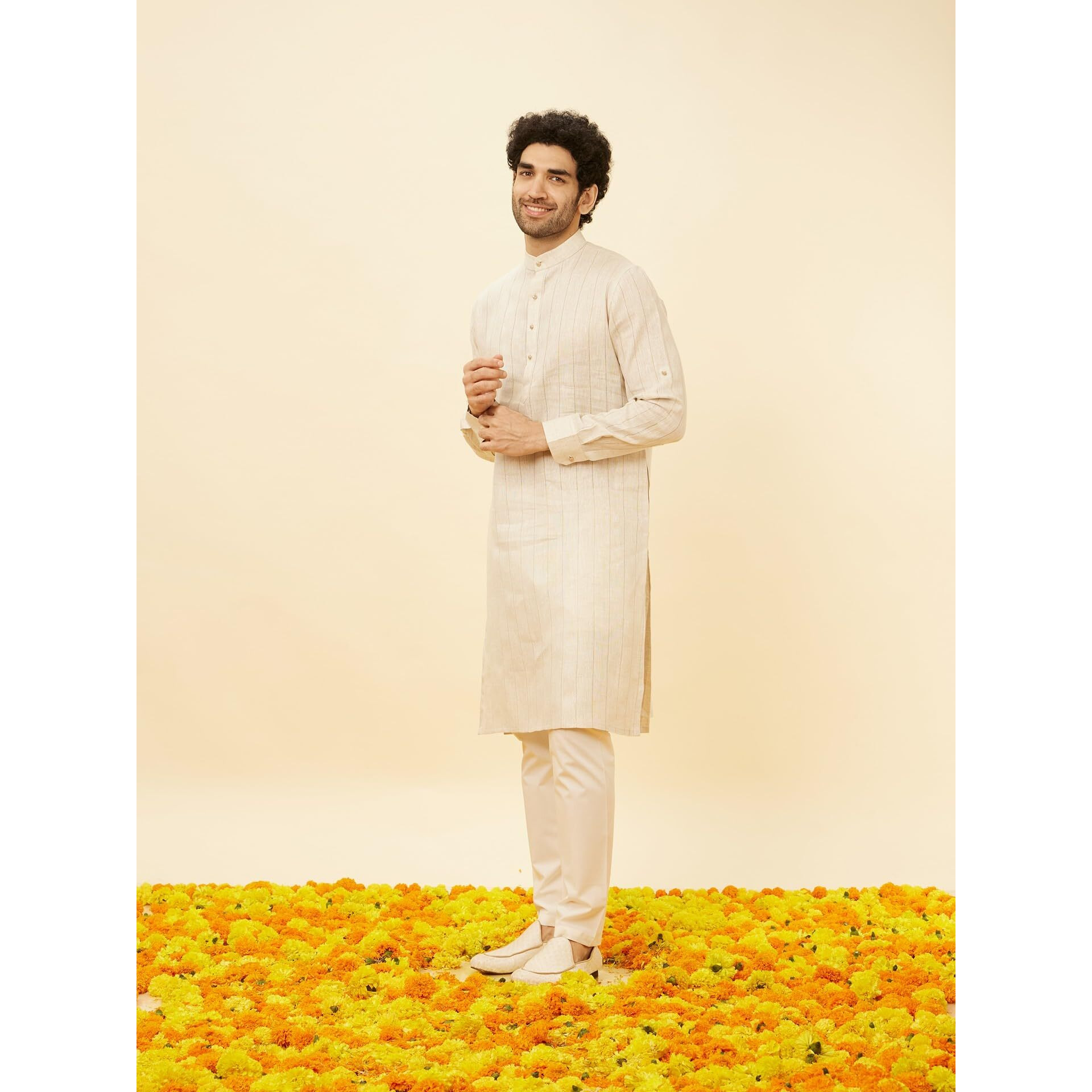 Manyavar Mens Natural Linen Only Kurta