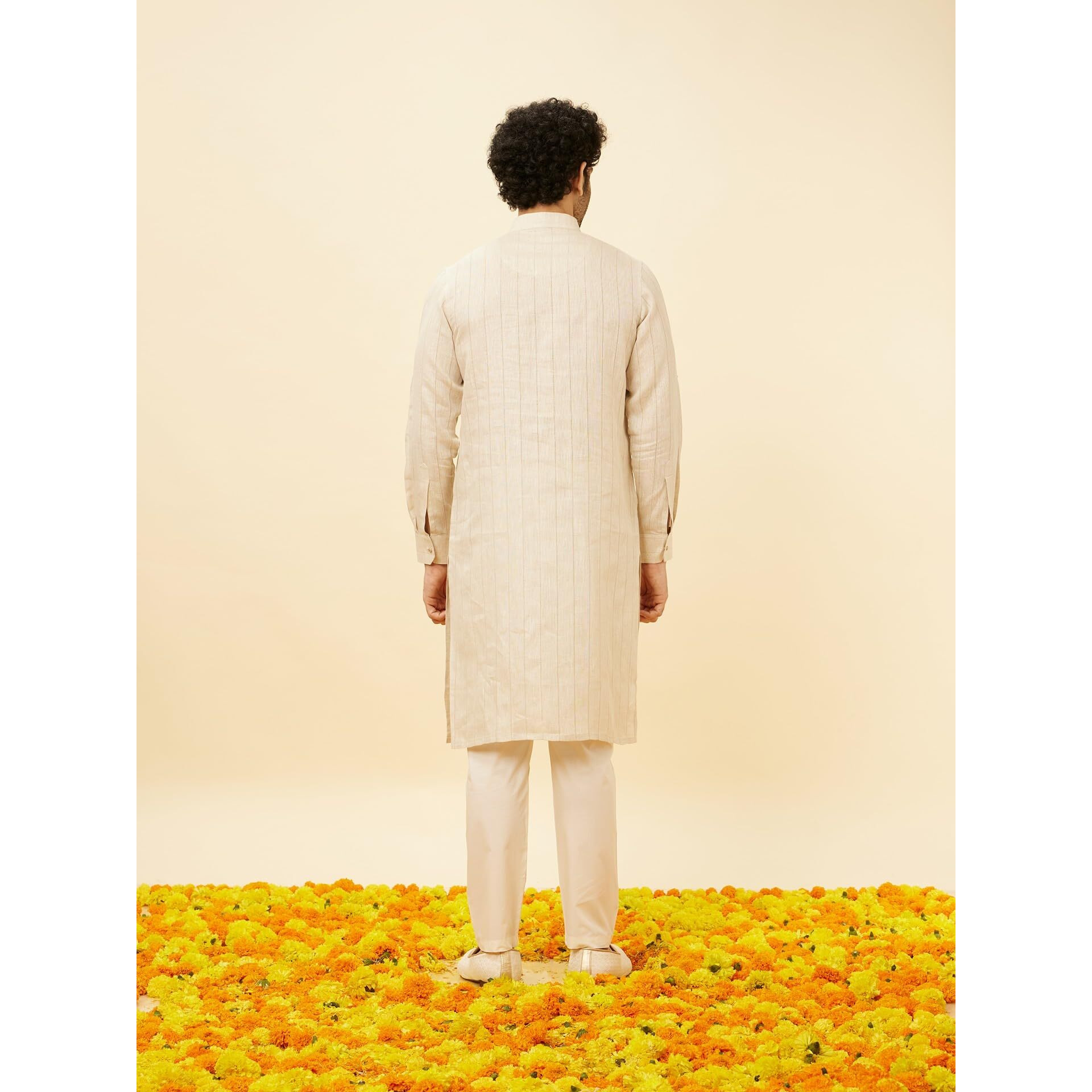 Manyavar Mens Natural Linen Only Kurta