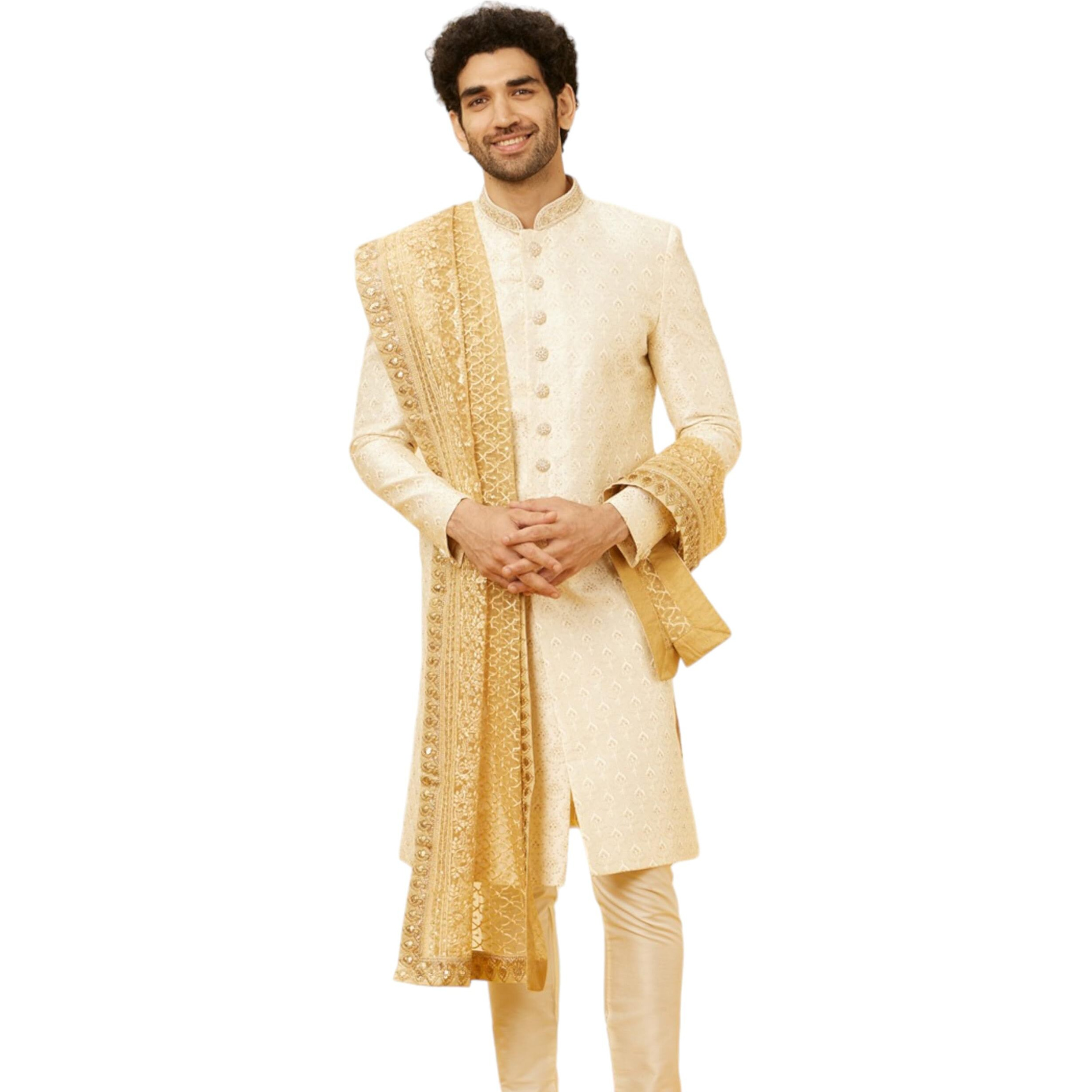 Manyavar Soft Beige Jaal Patterned Dupatta