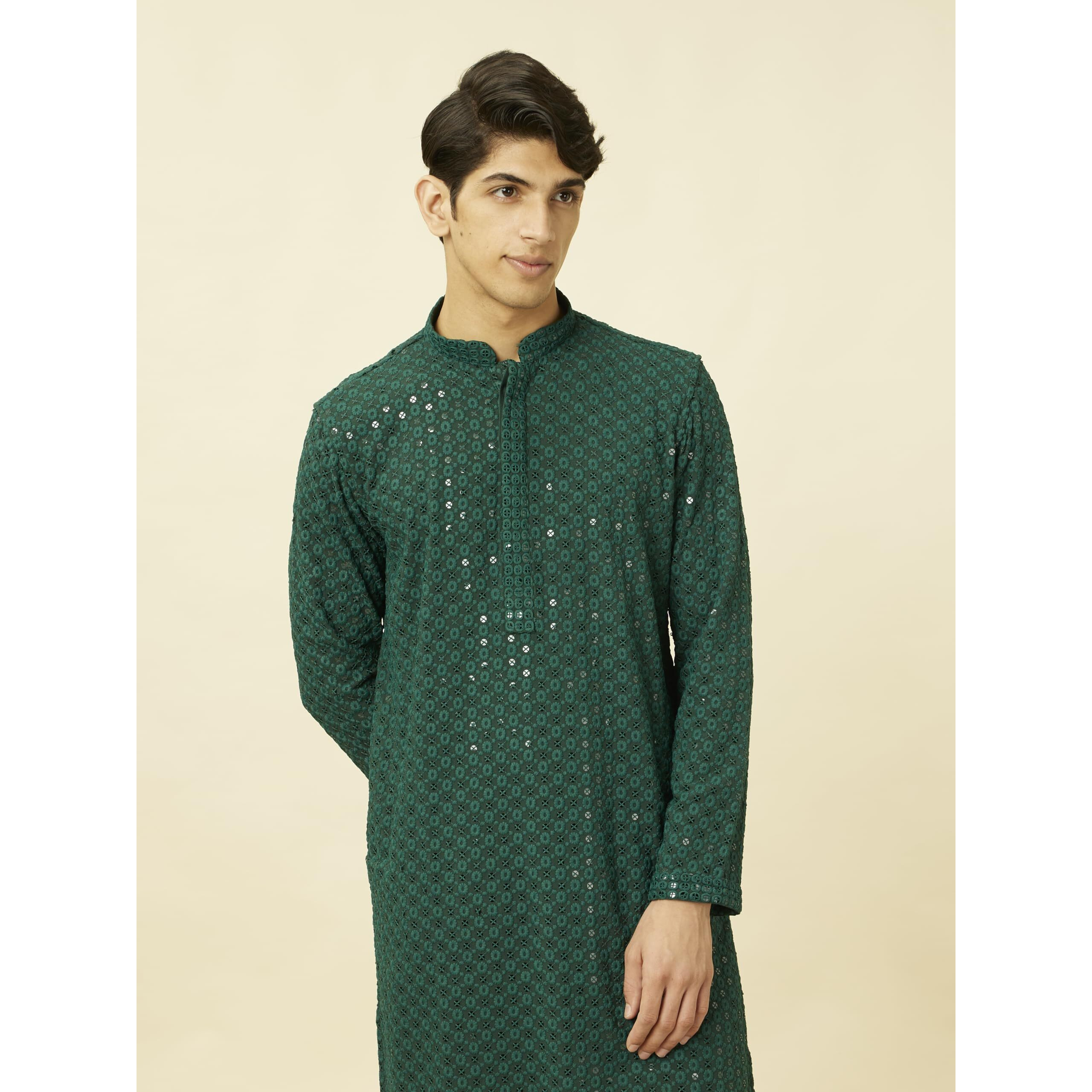 Manyavar Men's Green Viscose Kurta Pyjama Set