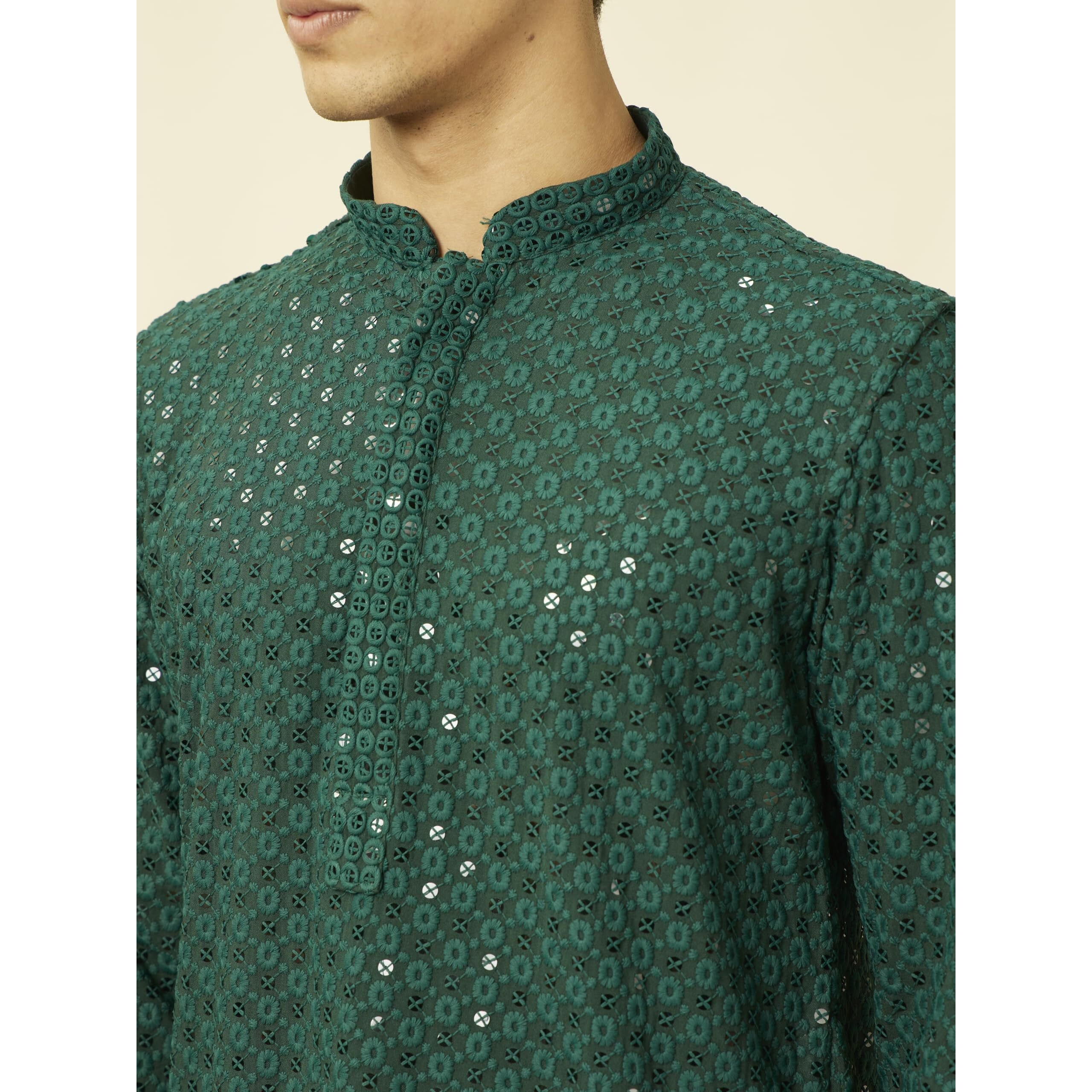 Manyavar Men's Green Viscose Kurta Pyjama Set