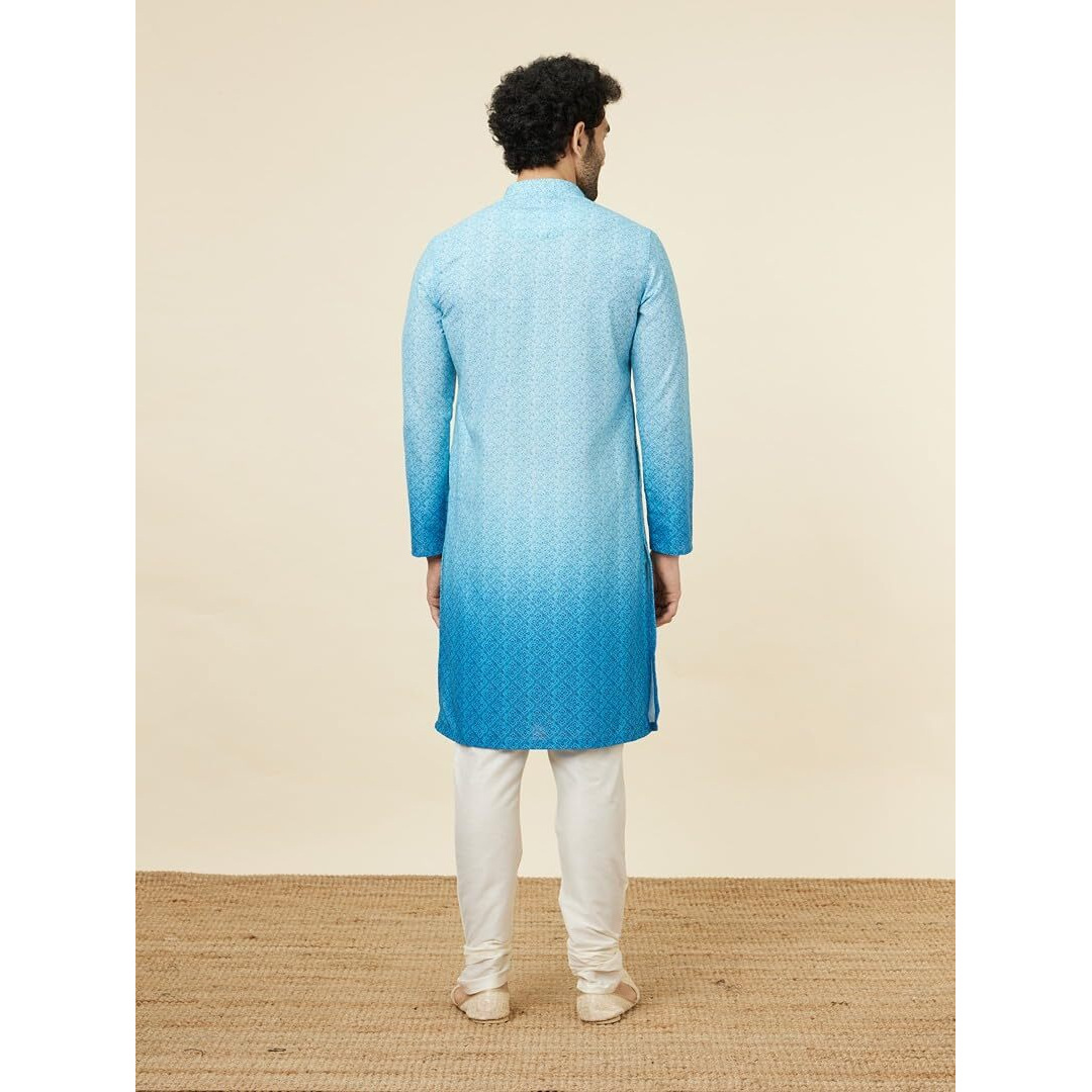 Manyavar Mens Light Blue Blended Cotton Kurtas