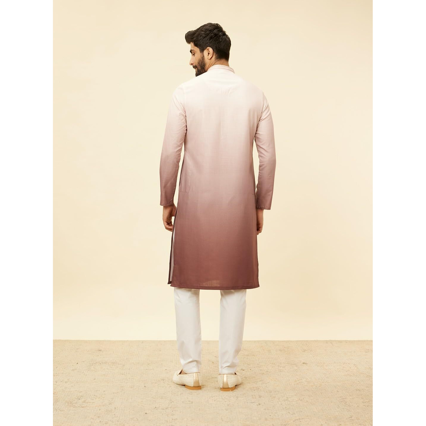 Manyavar Mens Brown Blended Cotton Printed Kurta Pyjama Set