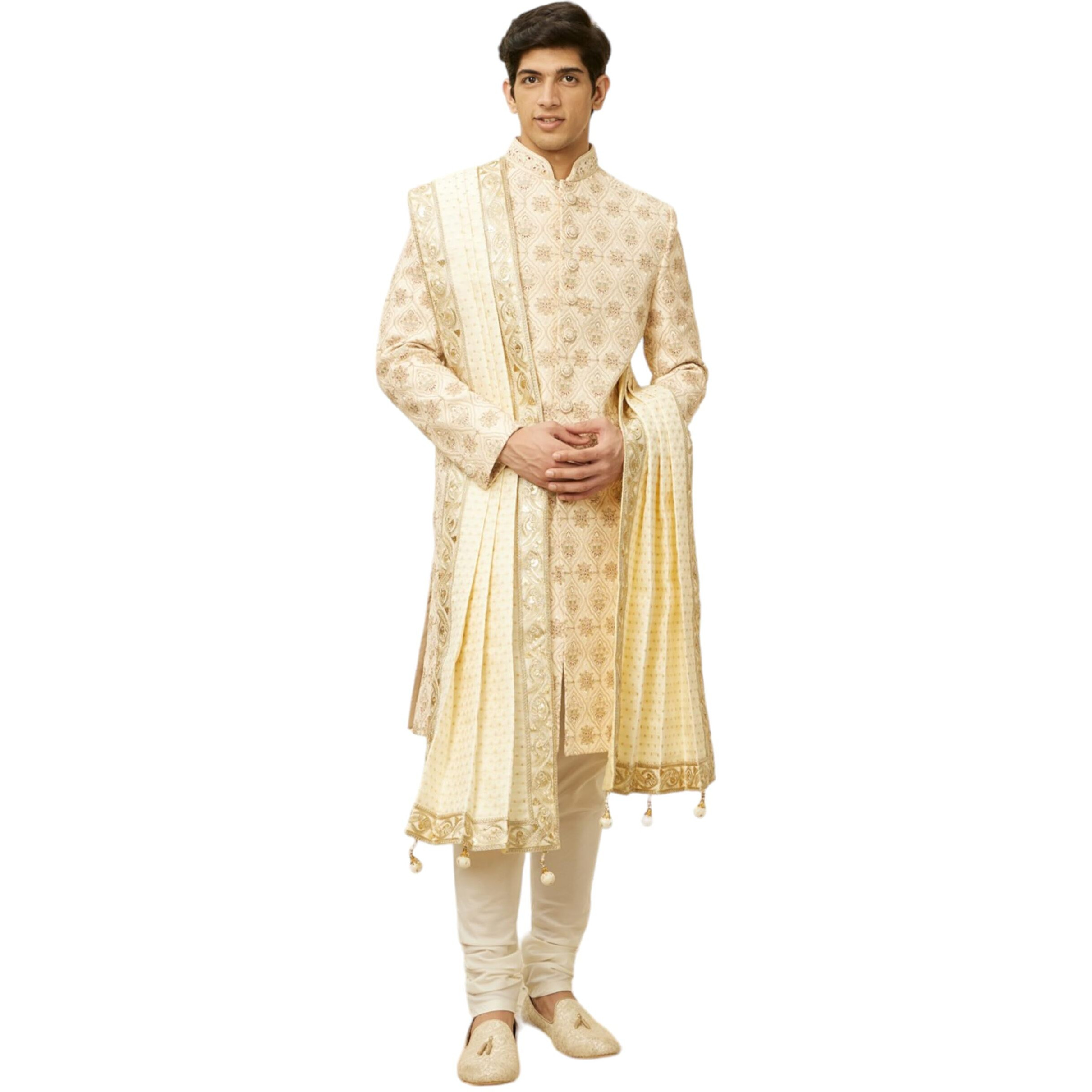 Manyavar Snow White Gota Patti Bordered Dupatta