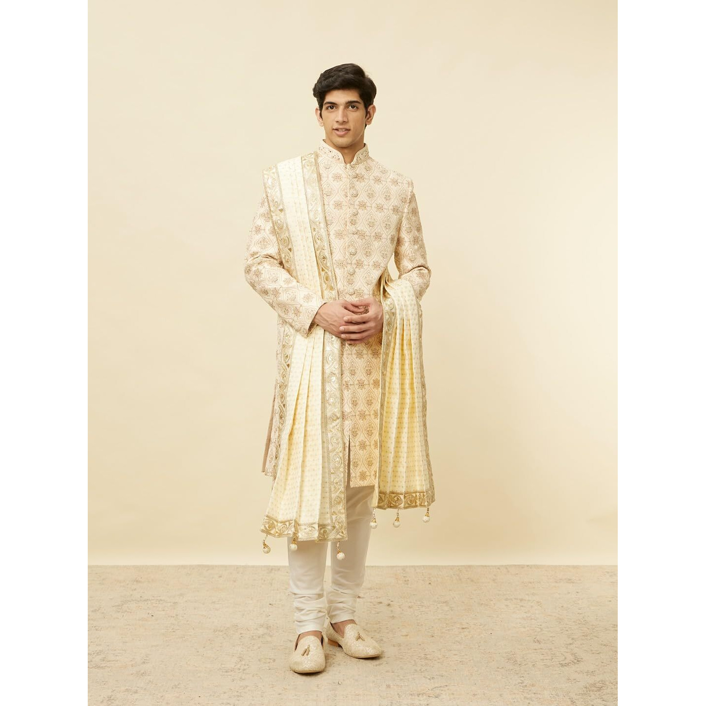 Manyavar Snow White Gota Patti Bordered Dupatta