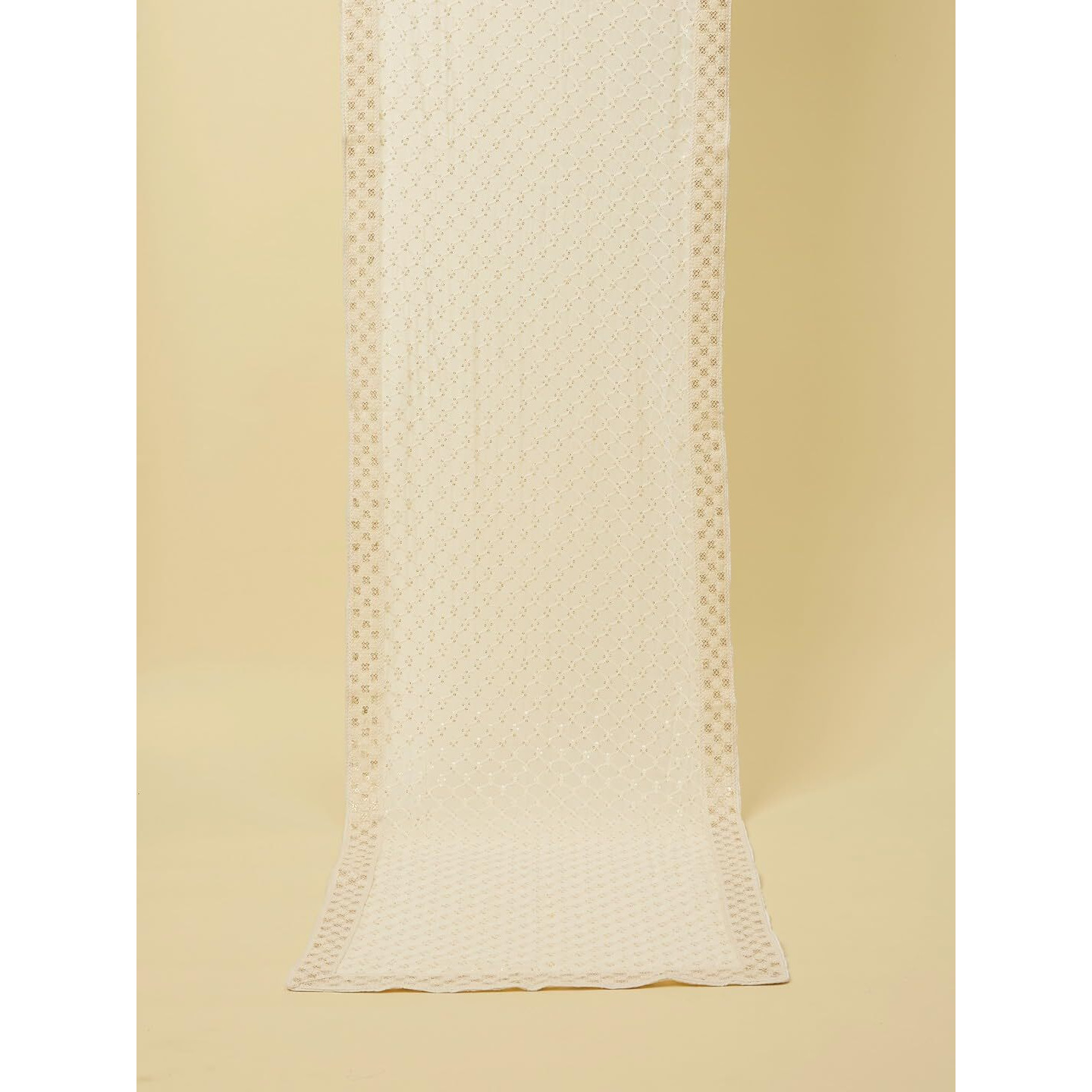 Manyavar Ivory White Floral Patterned Sequined Dupatta