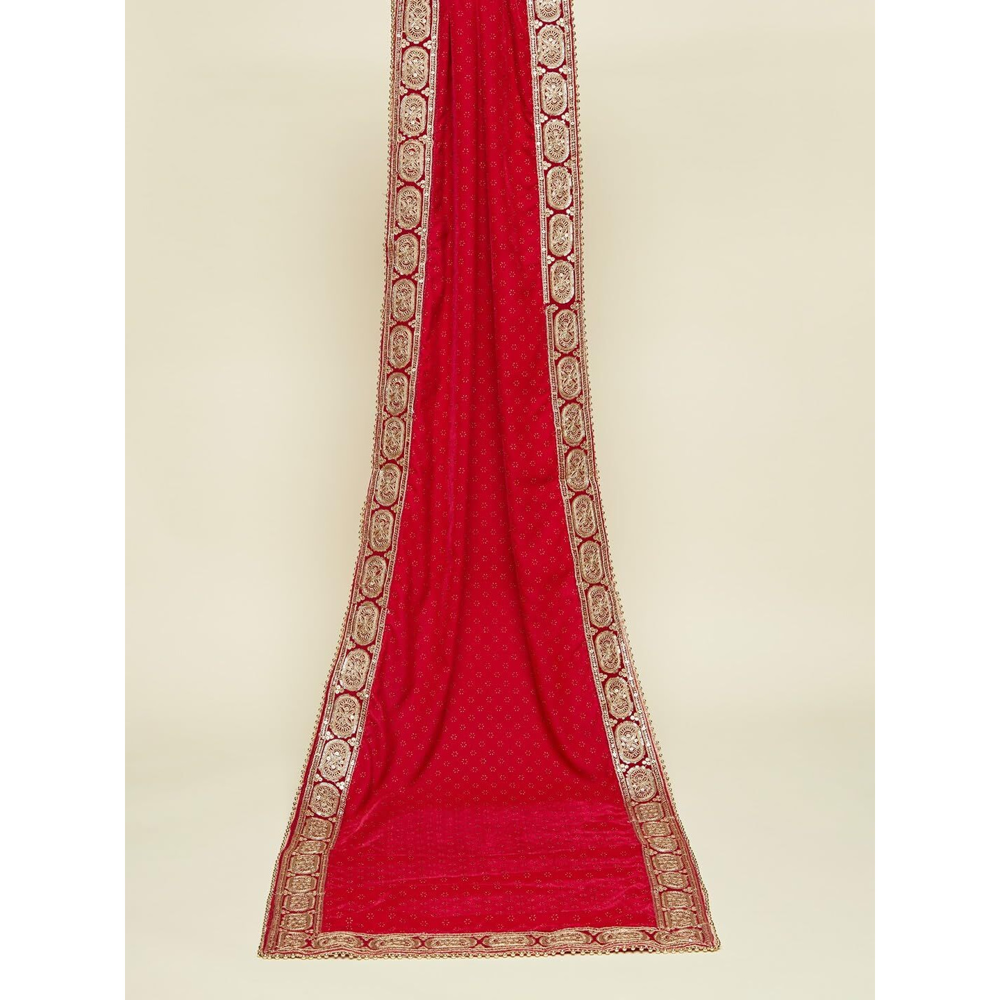 Manyavar Cherry Red Floral Motif Dupatta