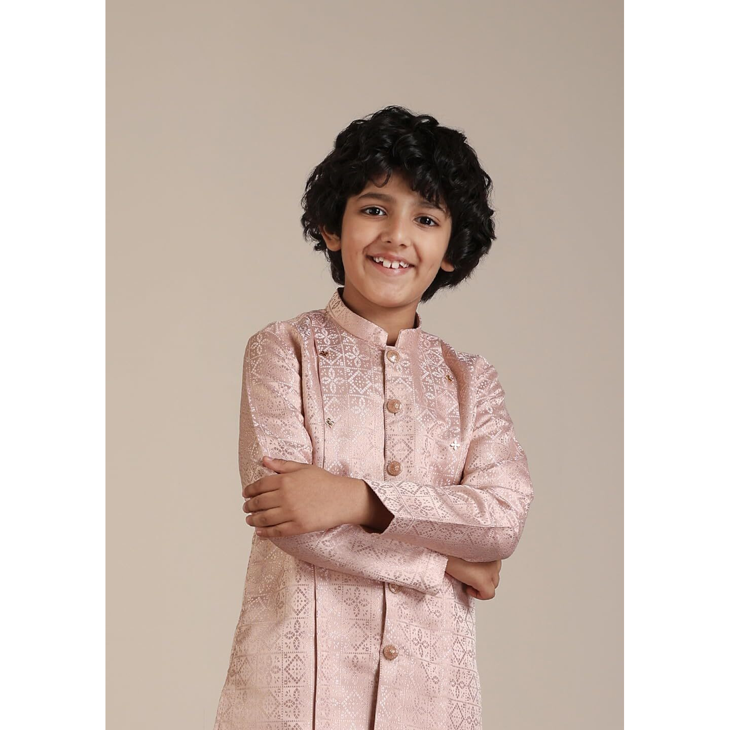 Manyavar Brocade Jacquard Kurta Trouser Set For Child(10-12 Years)