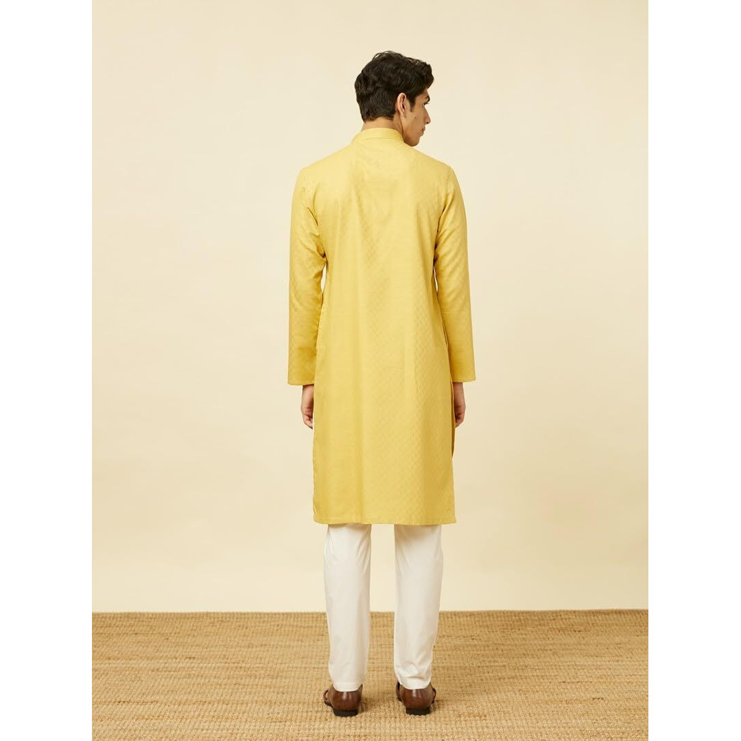 Manyavar Mens Yellow Cotton Kurta Pyjama Set