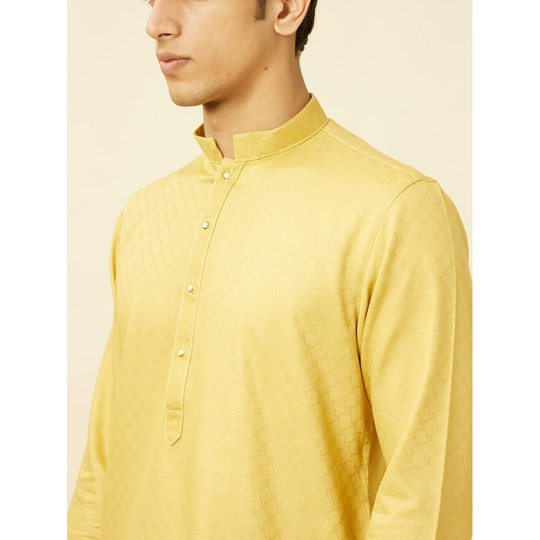 Manyavar Mens Yellow Cotton Kurta Pyjama Set