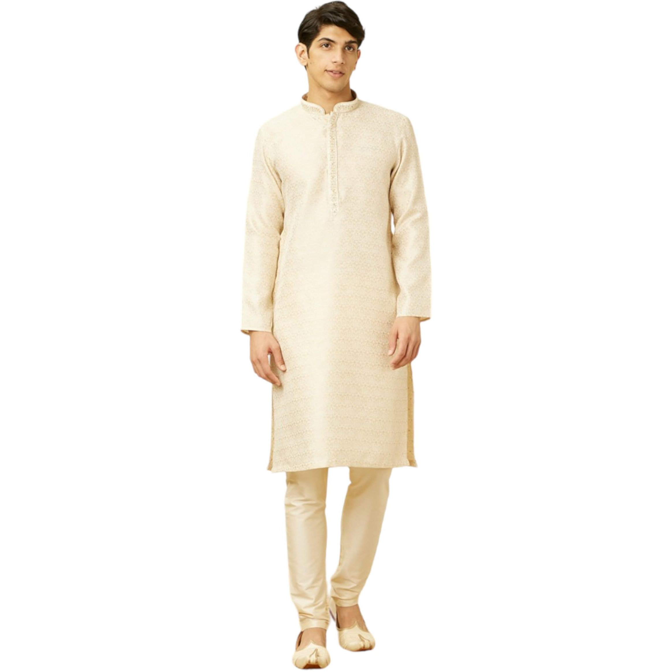 Manyavar Mens Beige Art Silk Kurta Pyjama Set