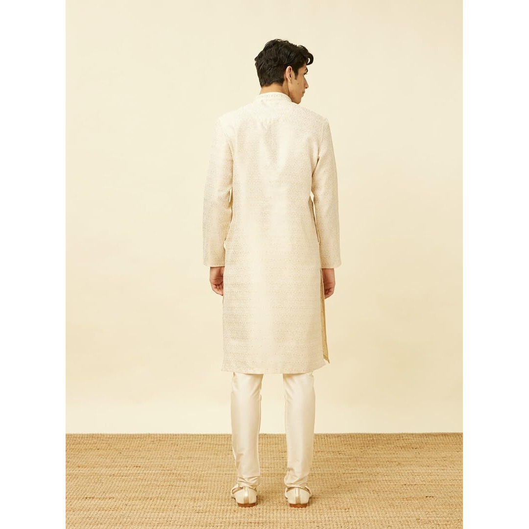 Manyavar Mens Beige Art Silk Kurta Pyjama Set