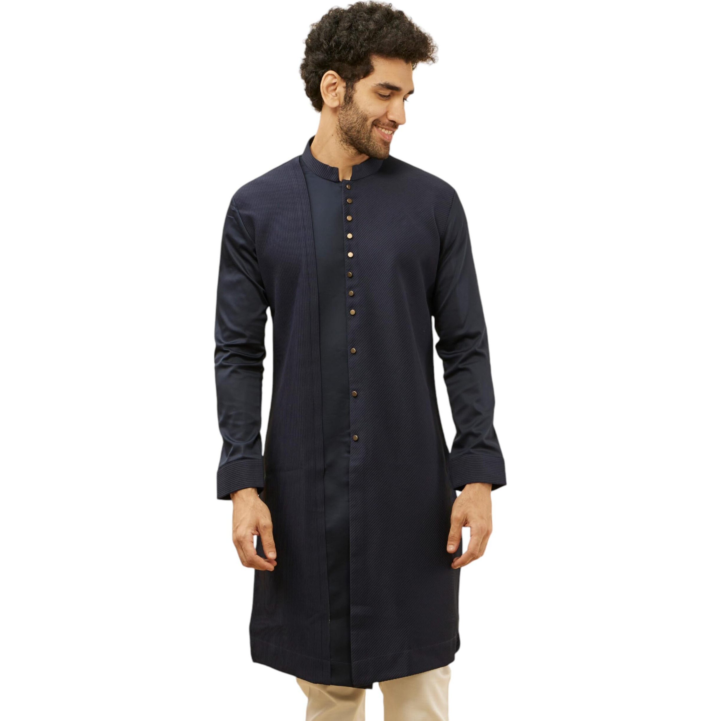 Manyavar Men's Navy Blue Textured Kurta (Xxl)