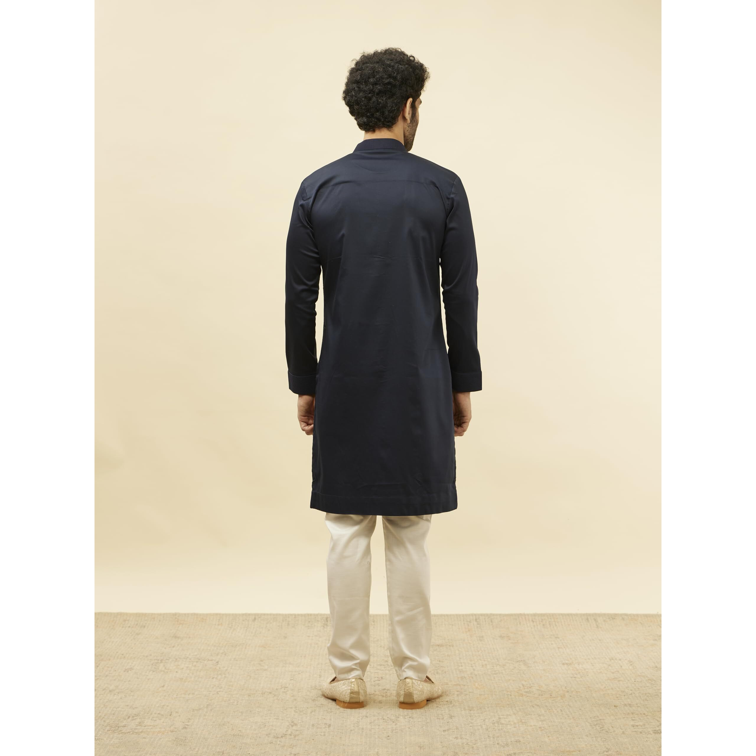 Manyavar Men's Navy Blue Textured Kurta (Xxl)