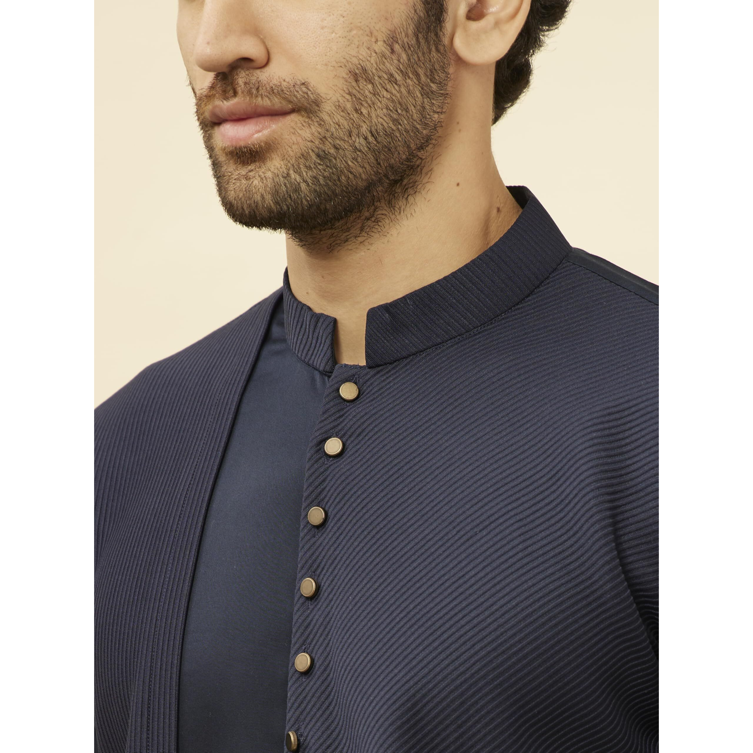 Manyavar Men's Navy Blue Textured Kurta (Xxl)