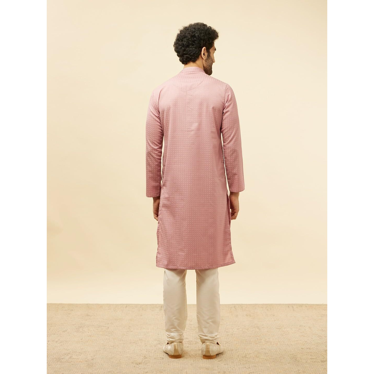 Manyavar Men's Pink Blended Cotton Printed Kurta Pyjama Set (L)