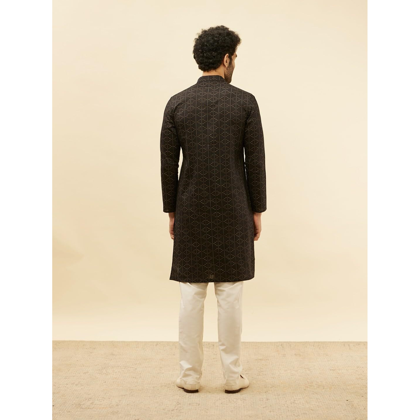 Manyavar Mens Black Cotton Printed Kurtas
