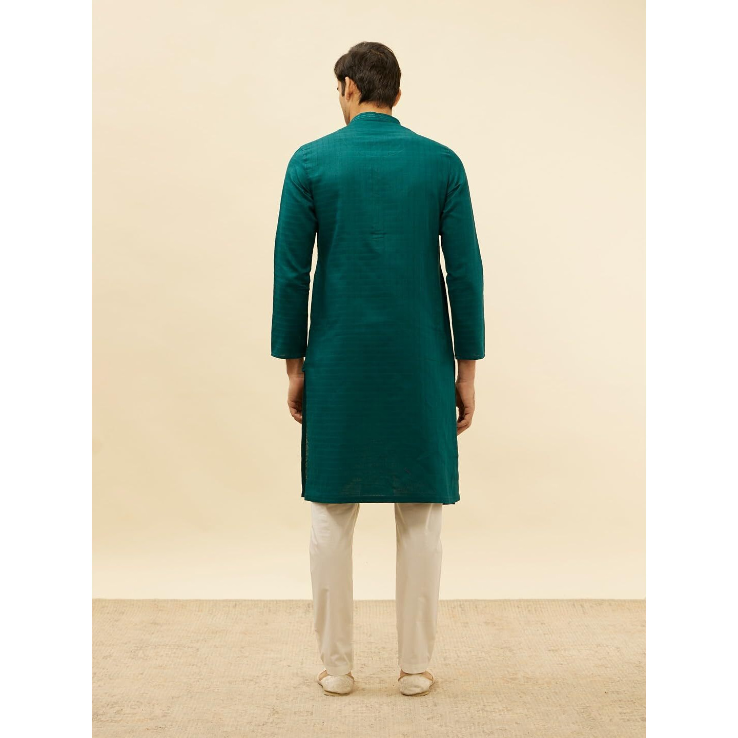 Manyavar Men's Green Cotton Checks Kurta Pyjama Set