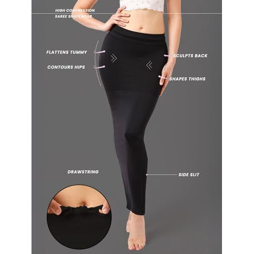 Clovia Women's Petticoat Style Saree Shapewear With Drawstring/Naada (Sw0048P13_Dark Black_S)