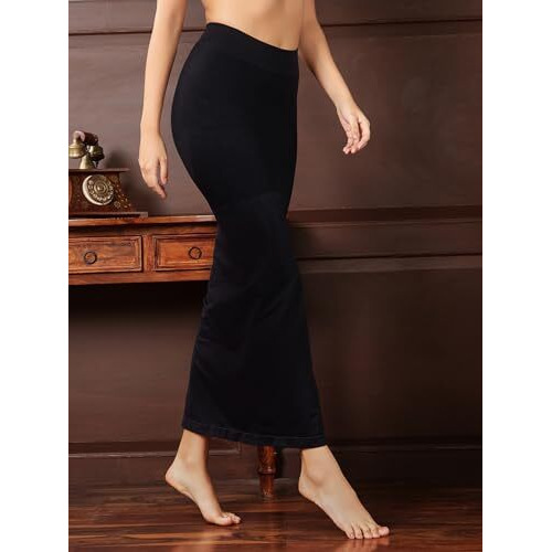 Clovia Women's Petticoat Style Saree Shapewear With Drawstring/Naada (Sw0048P13_Dark Black_S)