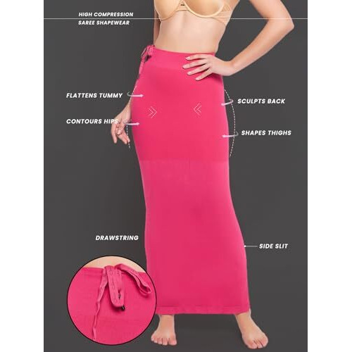 Clovia Women's Petticoat Style Saree Shapewear With Drawstring/Naada (Sw0048P14_Dark Pink_L)
