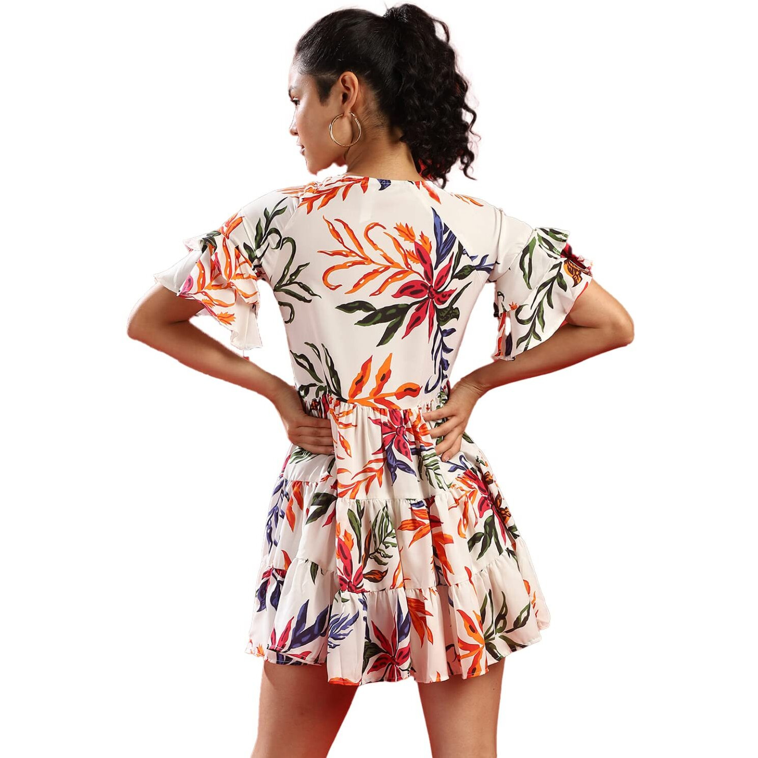 Campus Sutra Women Floral Print Tiered Mini Dress(Suaz_Cswssdr259_Xl) White
