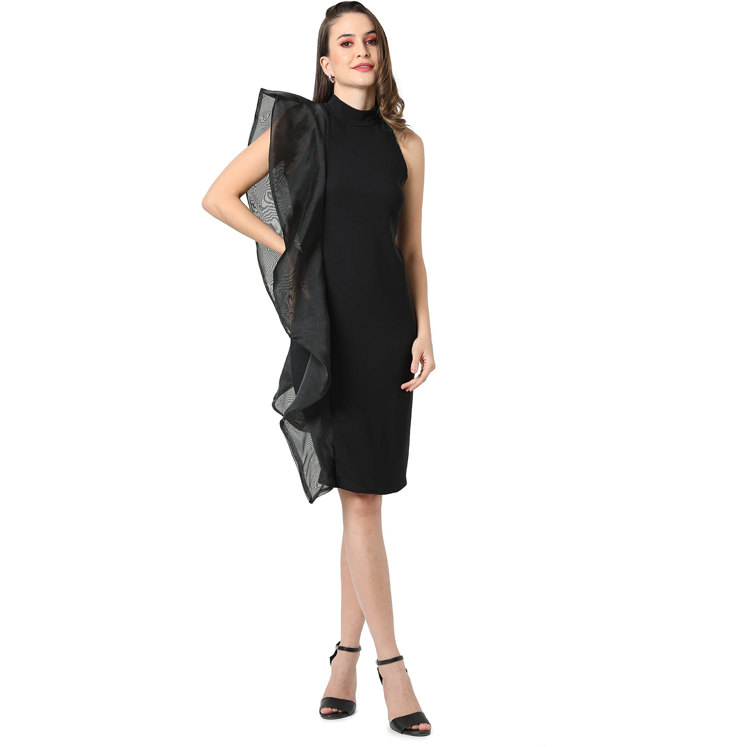 Campus Sutra Women's Knee-Length Fit And Flare Dress (Ssmr22_Cswssdr5012_Xl_Black_Xl)