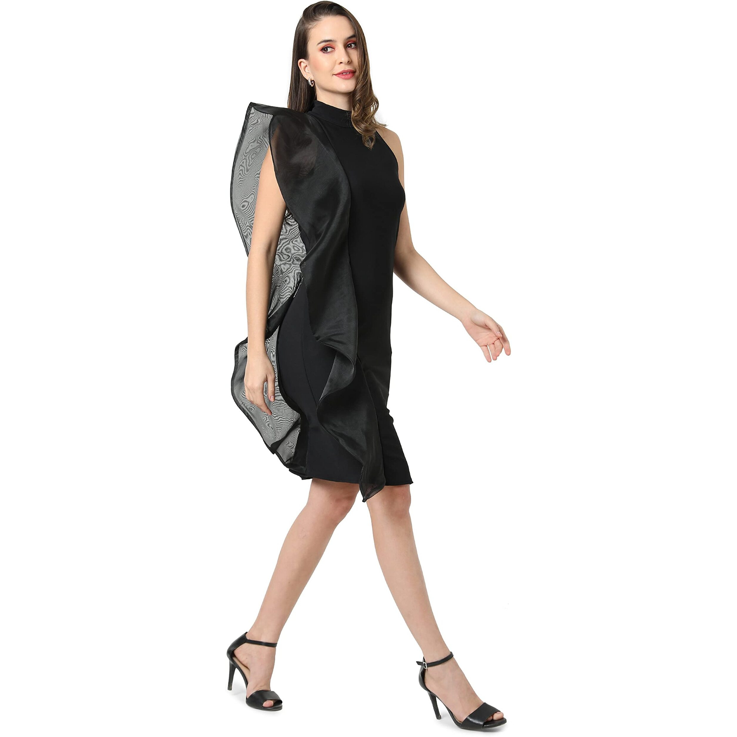 Campus Sutra Women's Knee-Length Fit And Flare Dress (Ssmr22_Cswssdr5012_Xl_Black_Xl)