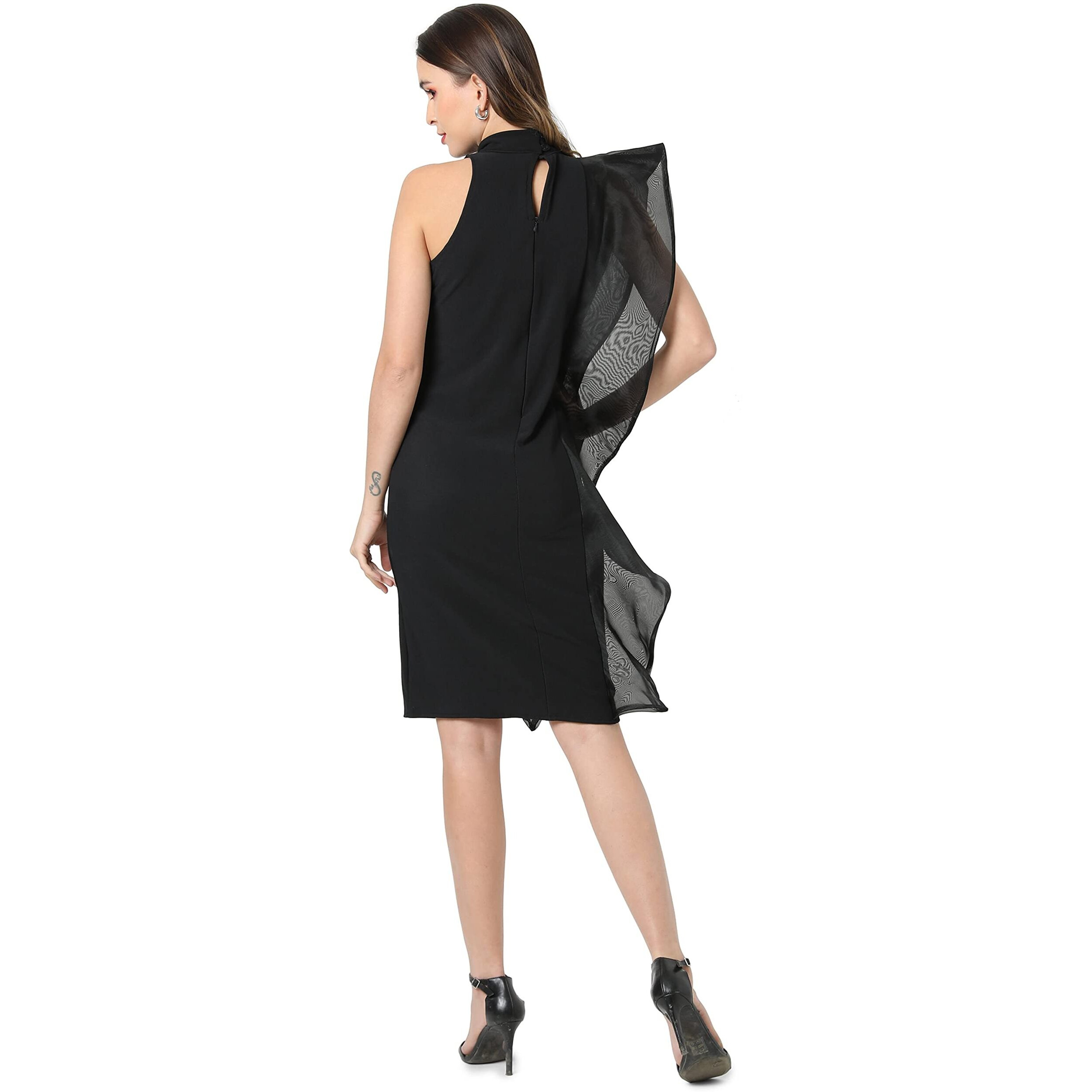 Campus Sutra Women's Knee-Length Fit And Flare Dress (Ssmr22_Cswssdr5012_Xl_Black_Xl)