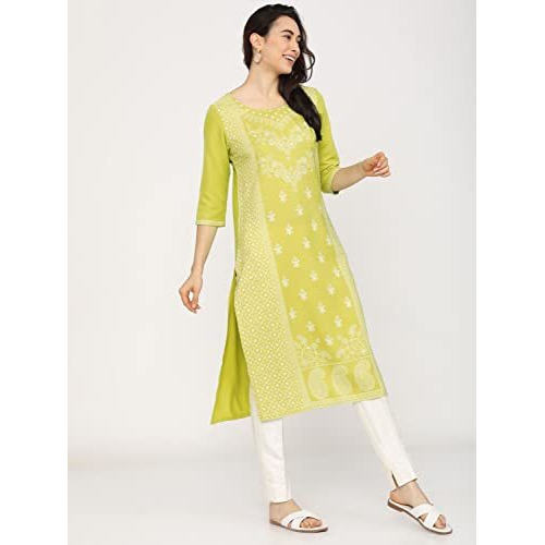 Ketch Women's Polyester Regular Fashion Regular Fit Kurta (Khku000081_Lime/Green,Medium, Medium