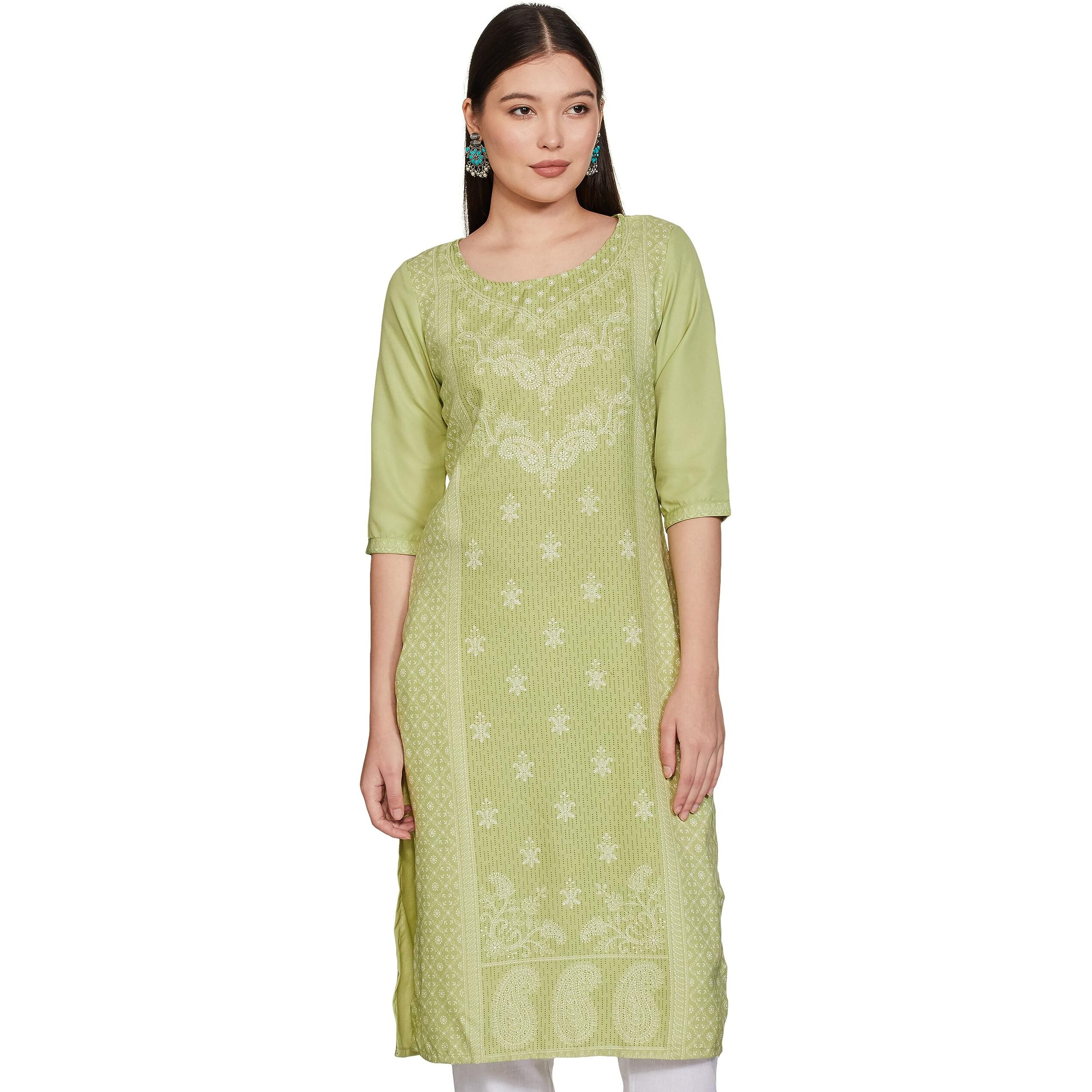 Ketch Women's Polyester Straight Dress Shirt (Khku000085_Green_L)