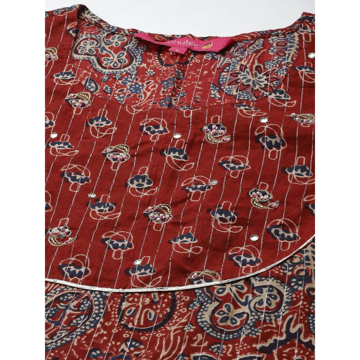 Anubhutee Women's Rust Sequinned Kurta Set With Trousers And Dupatta