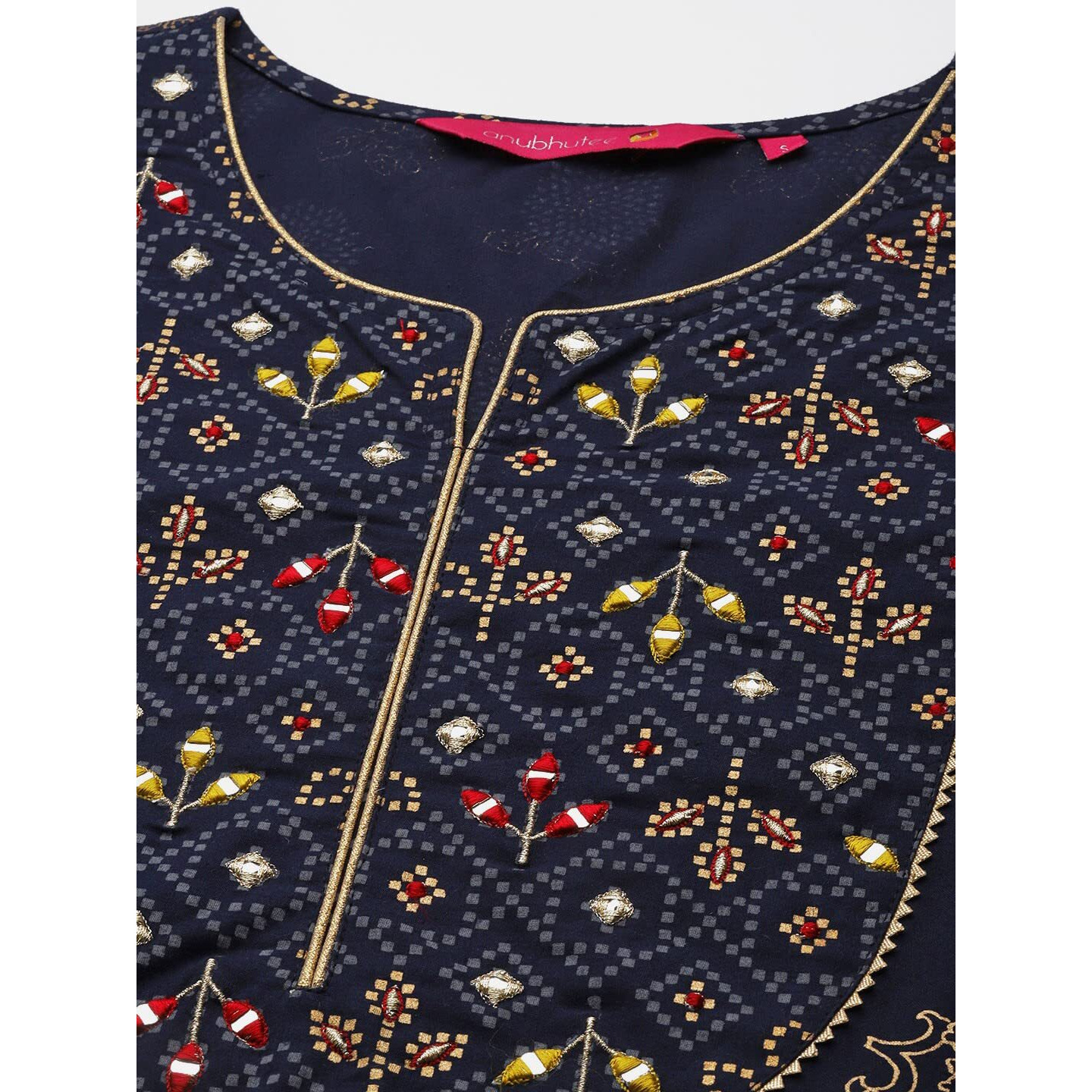 Anubhutee Women's Cotton Navy Blue Ethnic Motifs Printed Straight Kurta Suit Set With Pants