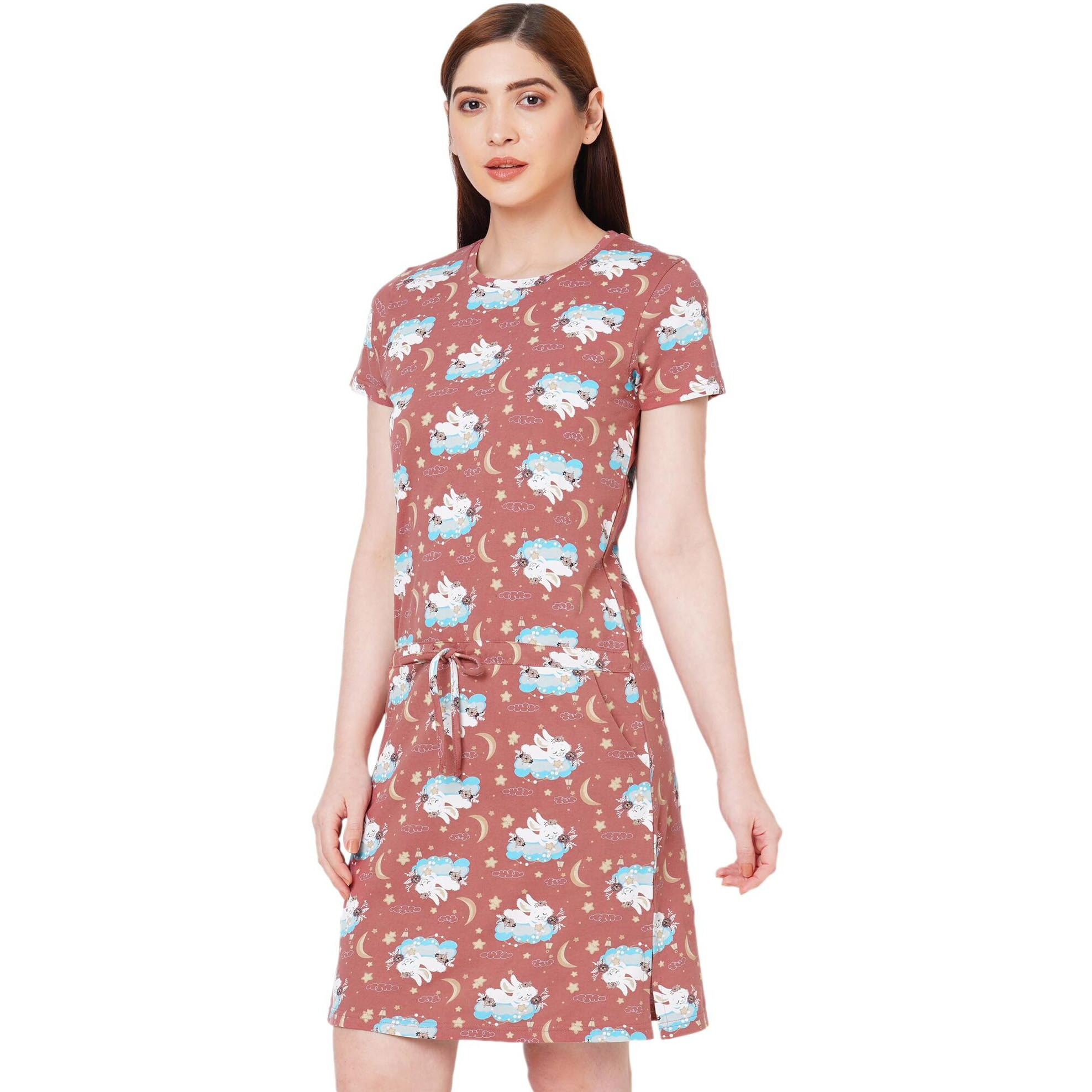 Sweet Dreams Women's Cotton Kaftan Above The Knee Casual Dress (Ocw-2338_Twilight Rose