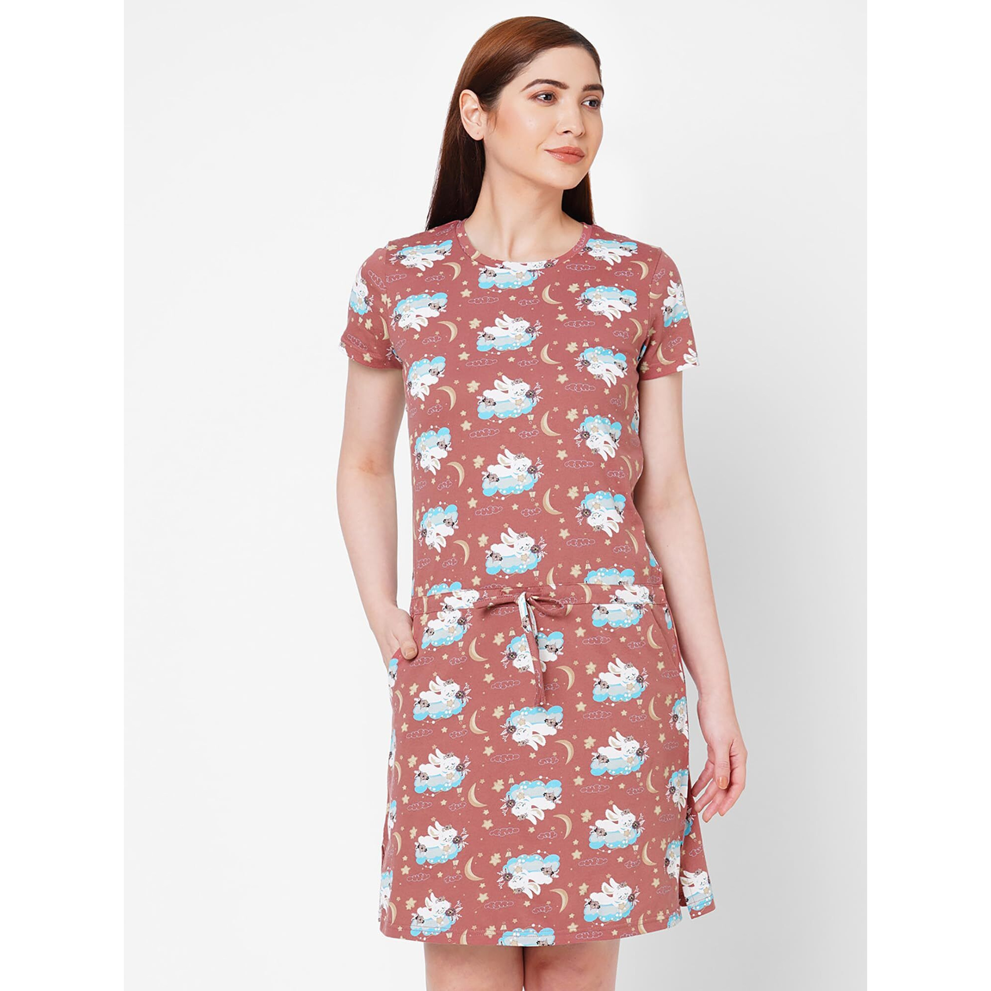 Sweet Dreams Women's Cotton Kaftan Above The Knee Casual Dress (Ocw-2338_Twilight Rose