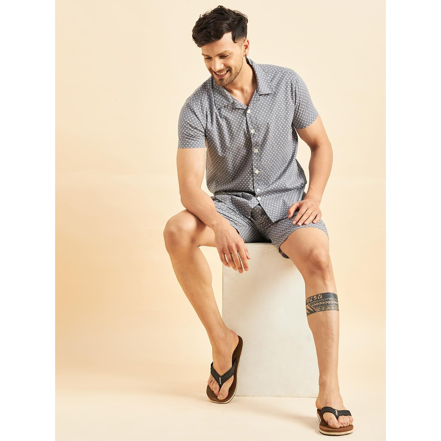 Sweet Dreams Men Prined Front Open Cords Set