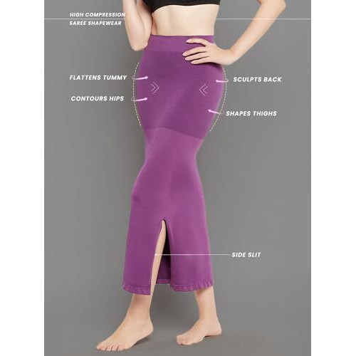 Clovia Women's Petticoat Style Saree Shapewear With Side Slit (Sw0023A15_Violet_Xl)