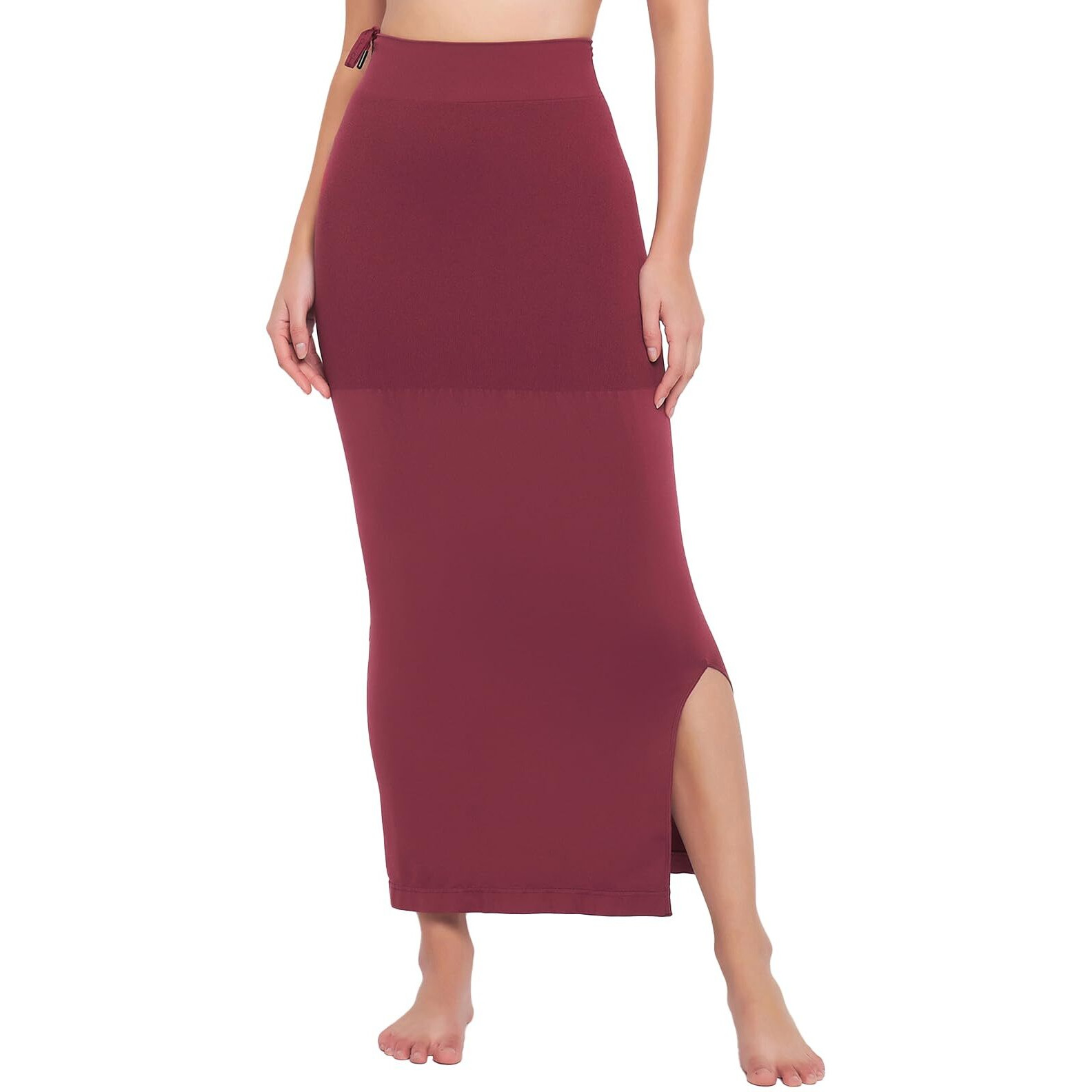 Clovia Women's Petticoat Style Saree Shapewear With Drawstring/Naada (Sw0048P09_Dark Maroon_M)