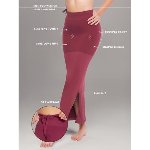 Clovia Women's Petticoat Style Saree Shapewear With Drawstring/Naada (Sw0048P09_Dark Maroon_M)