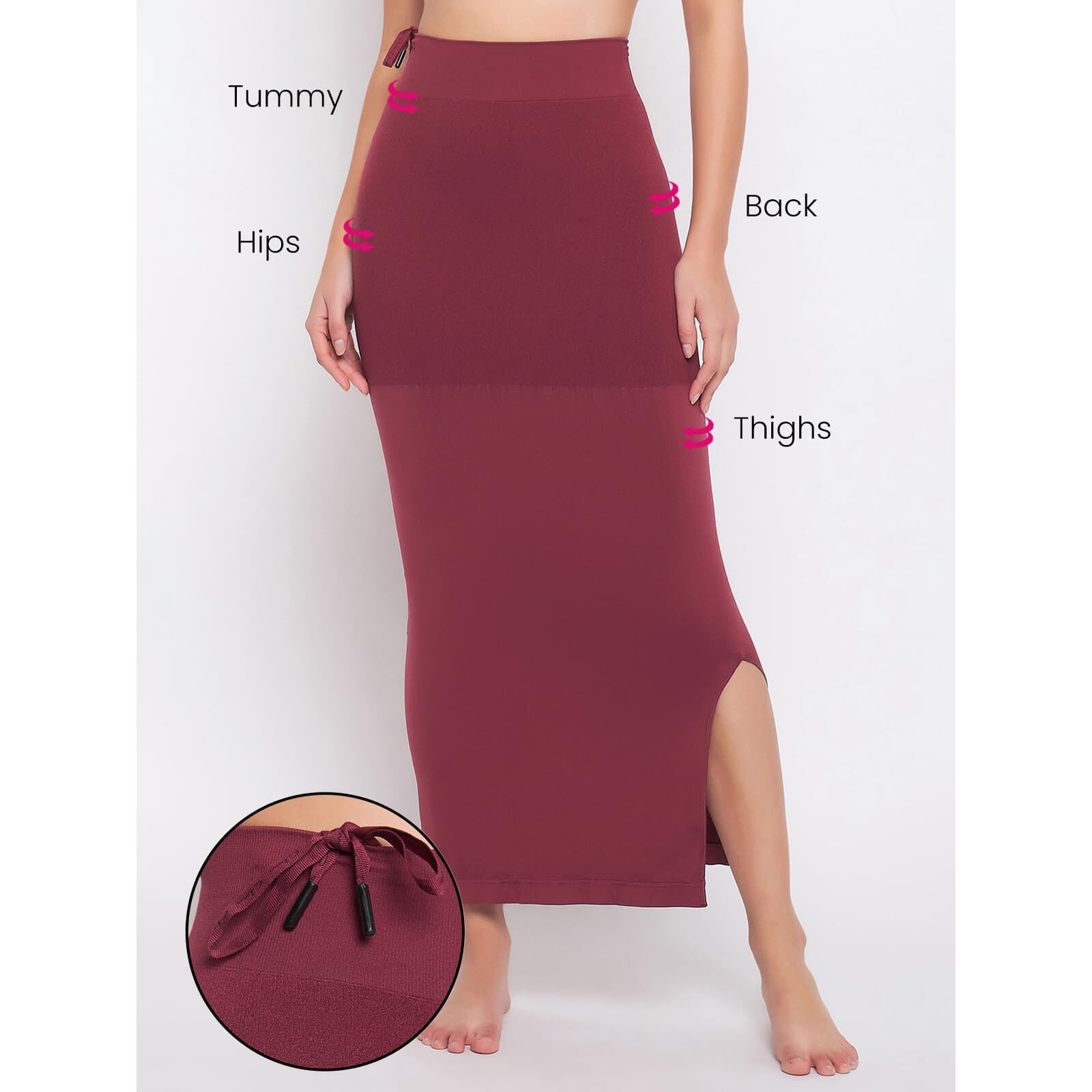 Clovia Women's Petticoat Style Saree Shapewear With Drawstring/Naada (Sw0048P09_Dark Maroon_Xl)
