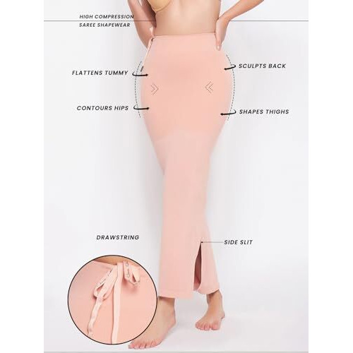 Clovia Women's Petticoat Style Saree Shapewear With Drawstring/Naada (Sw0048P34_Peach_L)
